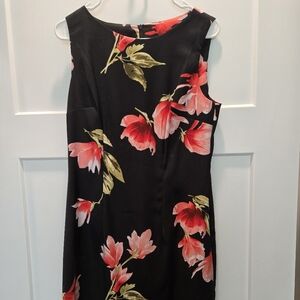Floral Sleeveless Dress - Black and Red
